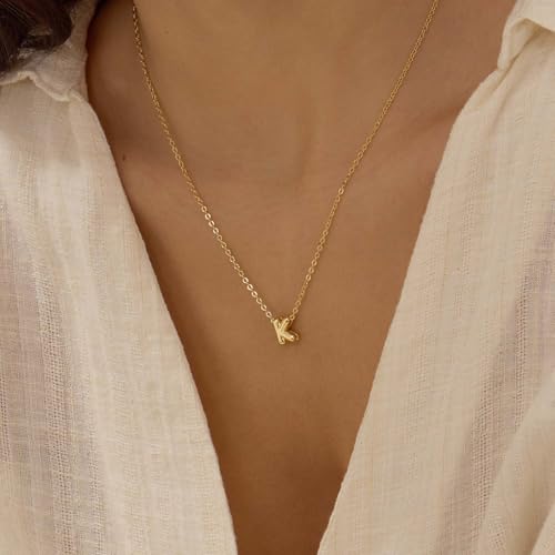 Initial Necklaces for Women Bubble Gold Silver Letter Necklace Dainty Personalized Charm Pendant Name Necklace Cute Non Tarnish Fashion Accessories Teen Gift Trendy Stuff Jewelry Gifts - color: Gold, style: K