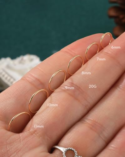 14K Solid Gold Nose Rings, Yellow Gold, 18g/16g/20g | For Women Man, Real Gold, 14Kt, Tiny Seamless Hoop, Nose Piercing, Cartilage Earring, Hypoallergenic - color: HoopA, size: 20g-6.5mm