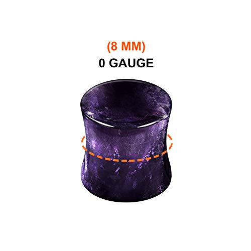 Organic Stone Amethyst Double Flared Saddle Ear Gauge Double Flare plugs Stretcher Lobe Earring Piercing Jewelry Choose Sizes - color: 2pcs-0g (8mm)-Stone