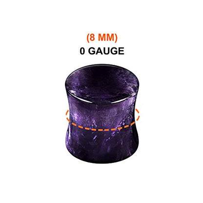 Organic Stone Amethyst Double Flared Saddle Ear Gauge Double Flare plugs Stretcher Lobe Earring Piercing Jewelry Choose Sizes - color: 2pcs-0g (8mm)-Stone