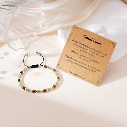 Healing Crystal Bracelet Jewelry Gifts for Women | Triple Protection/Stress Relief/New Beginnings/Good Luck/Empath Protection, Christmas, Birthday - color: Good Luck
