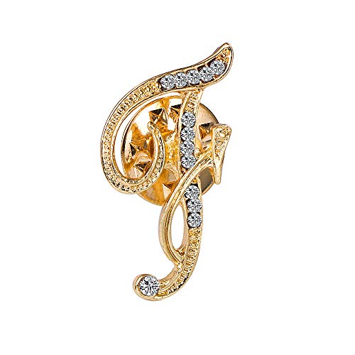 Initial Letter Brooch Pin Small Lapel Pin Tie Tack Name Personalized Gifts for Women Men Gold A-Z - style: F1