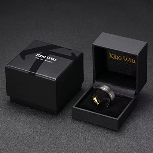 King Will Mens Tungsten Carbide Wedding Band with Groove Design | 6/7/8mm Width, Grooved, Comfort Fit, Everyday Wear - color: Black&Gold-8mm