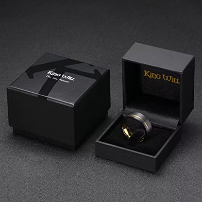 King Will Mens Tungsten Carbide Wedding Band with Groove Design | 6/7/8mm Width, Grooved, Comfort Fit, Everyday Wear - color: Black&Gold-8mm