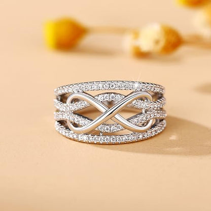 PAVOOI 14K Gold Plated X Ring Simulated Diamond CZ Criss Cross Ring for Women Juude Jewelers Silver Rose Gold Braided Wrap Knot Style Promise Statement Cocktail Party Ring(Silver-US Code-6) - color: SILVER, size: (US Code-6)