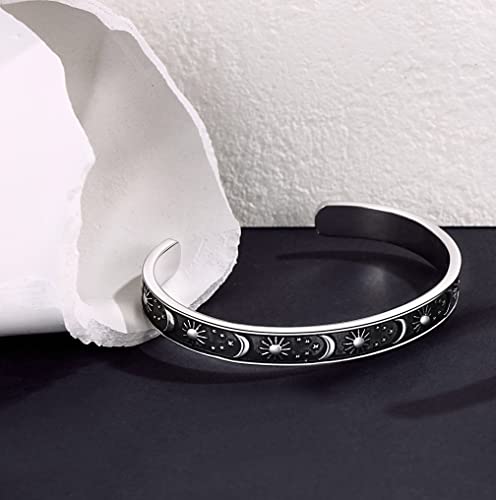 TONY & SANDY Inspirational Bracelets for Women Teen Girls Personalized Gifts for Daughter Granddaughter Mom Sister Friends Stainless Steel Engraved Cuff Birthday Easter Christmas - style: A - Sun & Moon - Beautiful you can do amazing things