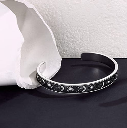 TONY & SANDY Inspirational Bracelets for Women Teen Girls Personalized Gifts for Daughter Granddaughter Mom Sister Friends Stainless Steel Engraved Cuff Birthday Easter Christmas - style: A - Sun & Moon - Beautiful you can do amazing things
