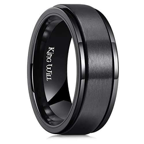 King Will 316L Stainless Steel Spinner Ring for Men Women-8mm Black/Silver/Gold Stress Anxiety Relief Fidget Ring Multiple Styles Wedding Band Comfort Fit Size 4-16 - color: A-Matte Black