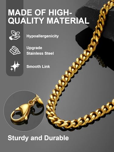Stainless Steel Mens Cuban Link Chains, Daily Wear Hip Hop Miami Necklace | 3/6/9/12mm Silver/Gold Plated/Black necklace with Gift Box, No Tarnish, Sweatproof & Waterproof, Hypoallergenic Men Chains - color: 9mm-gold plated, size: 20 inch