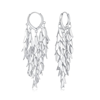 Sylph 14K 18K Gold Plated Chandelier Earrings for Women, Long Tassel Earring Huggie, Silver Leaf Dangle Drop Earrings, Dainty Bohemian Jewelry Gifts for Wedding Everyday Wear - color: A-Silver Chandelier Earrings