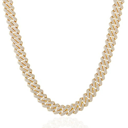 Mens Cuban Link Chain Iced Out Cuban Necklace 18K Gold & Silver Plated Chain For Men Women 14mm Hip Hop Jewelry - color: 14K Gold, size: 18Inches
