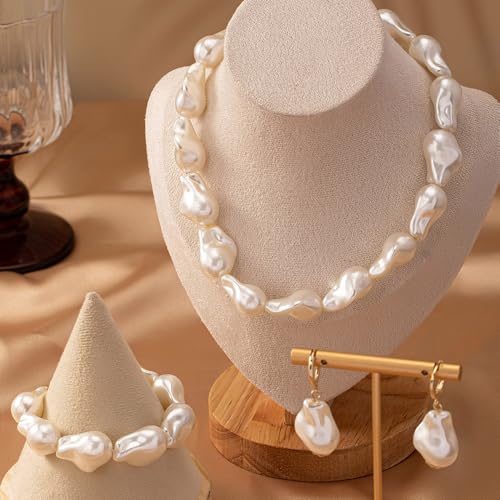Wedding Pearl Jewelry Set for Women Classic Necklace and Earrings Faux Pearls Bridesmaid Gift wedding bride trendy fashion jewelry fall fashion - color: A-Alien imitation pearl necklace set