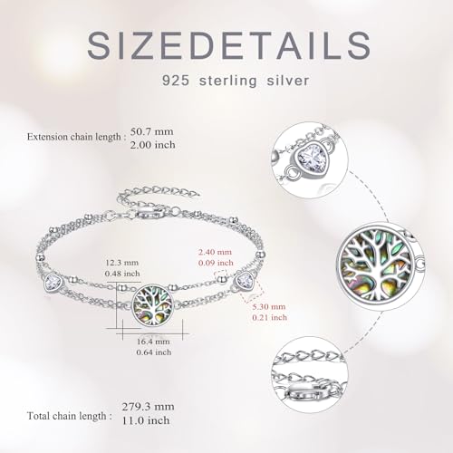 925 Sterling Silver Layered Anklet for Women Adjustable Multilayer Beach Anklet Bracelet - style: Tree of Life