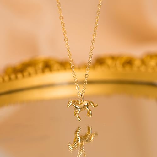 HANLI 14K Gold Plated Necklaces for Women - Dainty Butterfly, Star of David, Moon and Star, Sun, Lotus, Infinity, Hummingbird, Bee,Boots,Chill,Sunflower Pendant Designs - Elegant Jewelry for Women - color: Horse-necklace