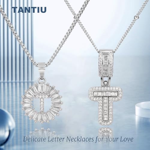 14K Gold Plated Alphabet Necklace Cubic Zirconia Letter Pendant, Personalized Name Jewelry Gift for Women, Customizable A-Z, Birthday/Mothers Day Gifts for Womens - color: White Gold, style: Style-T