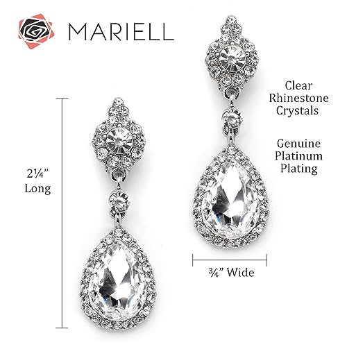 Mariell Black Crystal Teardrop Dangle Earrings, Jewlery for Brides, Bridesmaids, Prom and Wedding Parties - color: Silver