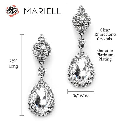 Mariell Black Crystal Teardrop Dangle Earrings, Jewlery for Brides, Bridesmaids, Prom and Wedding Parties - color: Silver