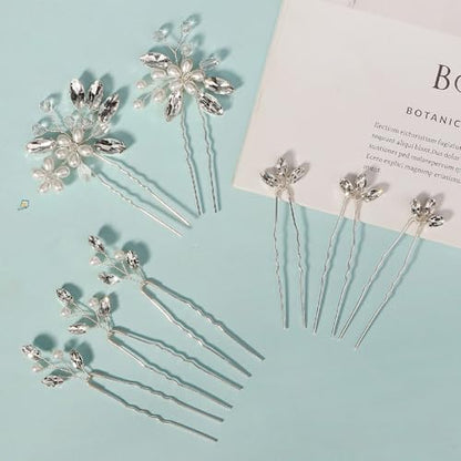 8 Pieces Hair Accessories Bride Hair Pins Rhinestone Bridal Hairpiece for Women Crystal Jewelry for Bridesmaids Flower - color: B Silver