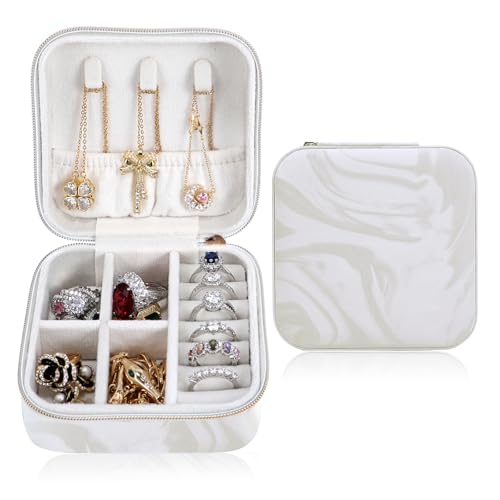 Travel Jewelry Case and Organizer,Portable Mini Storage Box for Rings, Earrings, Necklaces, Gift for Mother Mom, Girl, Daughter, Sisters, Bridesmaids (Flowing Silver White) - color: Flowing Silver White