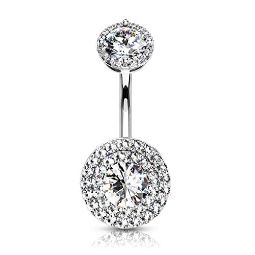 Pierced Owl - Double Tier Paved CZ Crystal Internally Threaded Belly Button Navel Ring