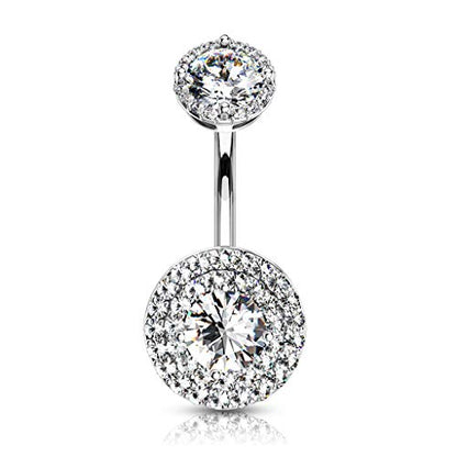 Pierced Owl - Double Tier Paved CZ Crystal Internally Threaded Belly Button Navel Ring