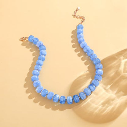 Chunky Beaded Necklace for Women Trendy Multicolor Resin Beads Choker Necklaces Boho Summer Statement Necklace Chunky Heart Jewelry - color: Bead necklace-light blue