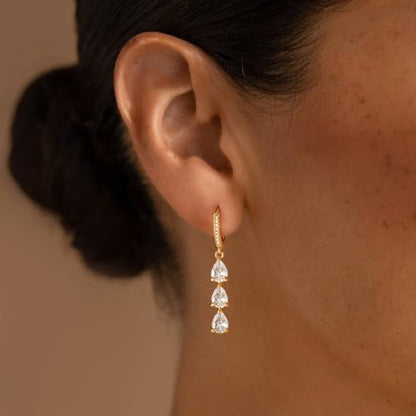 Dangle Earrings for Women Trendy, 14K Gold Plated CZ Huggie Drop Earrings, Dainty Long Chain Prom Wedding Jewelry Gift for Her - style: Bar CZ