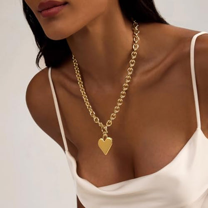 HERIER Cute Heart Necklace Dainty 18k Gold Plated Tiny Heart Pendant Choker Necklaces Small Gold Love Open Heart Chain Necklace for Women Simple Gold Necklace for Women Trendy Jewelry - color: Chunky Heart Necklace-Gold