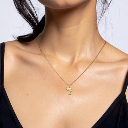 IceCarats 14K Yellow Gold Charleston Palm Tree Moon Pendant Necklace | Polished, Solid, Small, 17mm 5/8 inch