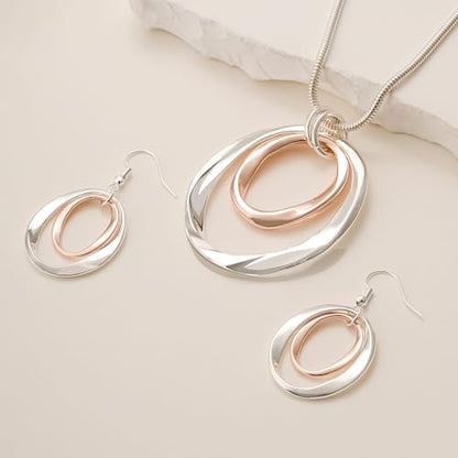 3 Circles Silver Hoop Earrings Necklace Set for Women Geometric Jewelry Set | 925 Silver Hypoallergenic Small Hoop Circle Geometry Textured Finish Minimalist Style Comfortable Wear - style: Gold and Silver Two Hoops