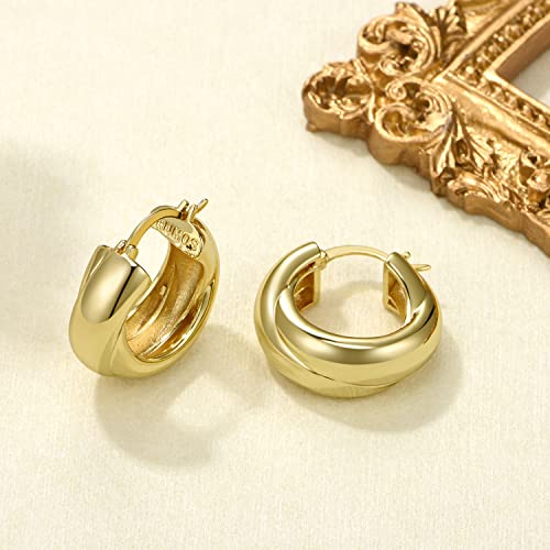 FRUMOS 18K Gold Plated Chunky Hoop Earrings for Women Fashion Thick Gold Hoops Set Jewelry for Birthday Christmas Gifts - color: Gold Double Loop Hoop