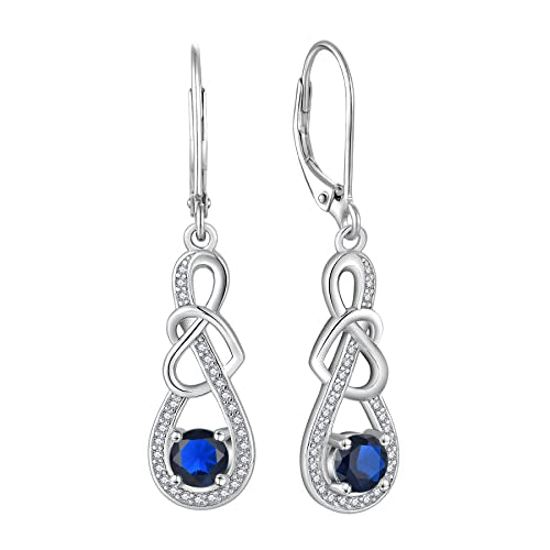 Dangle Drop Earrings for Women 925 Sterling Silver Heart Infinity Leverback Earrings Birthstone Jewelry Gifts for Women Wife Girlfriend Mother Daughter Her - color: 09 September - Sapphire