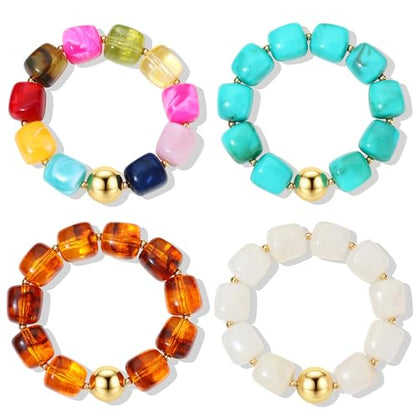 4 Pcs Chunky Beaded Bracelets for Women | Adjustable Colorful Resin Beads Bracelets Stretch Beaded Bracelet Boho Summer Beach Vacation Jewelry Gift - color: Color 2