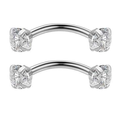 16G Clear Cubic Zirconia Internally Thread Curved Barbell Eyebrow Tragus Ring Piercing Jewelry 6-10mm