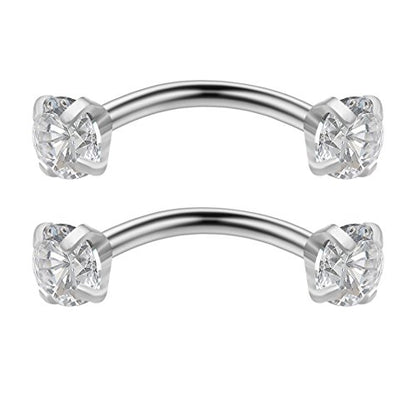 16G Clear Cubic Zirconia Internally Thread Curved Barbell Eyebrow Tragus Ring Piercing Jewelry 6-10mm