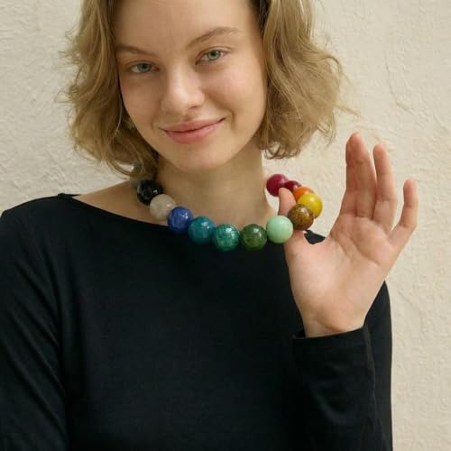 Chunky Beaded Choker Necklace for Women Boho Statement Necklace with Large Pearl Blue Brown Tone Resin Beads Summer Beach Jewelry Gifts - color: Colorful