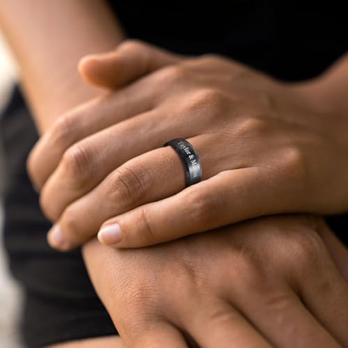 VNOX Customize Personalized Name Date Stainless Steel Simple Polished Finish Wedding Band Engagement Rings for Men Women,Size 6 - color: 8MM-Black-Customize