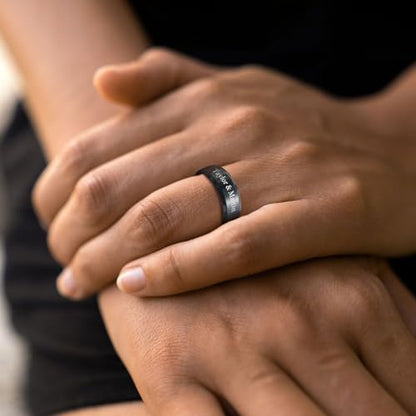 VNOX Customize Personalized Name Date Stainless Steel Simple Polished Finish Wedding Band Engagement Rings for Men Women,Size 6 - color: 8MM-Black-Customize