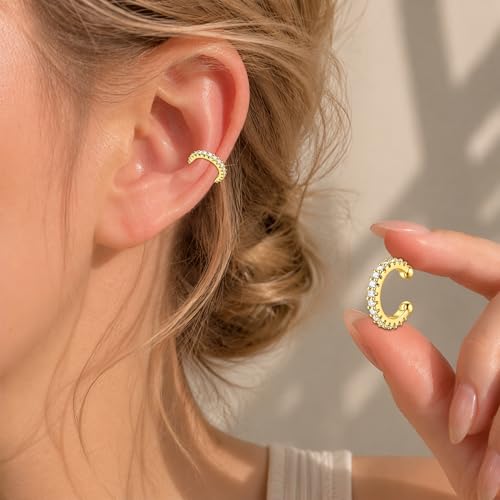 JFORYOU Stainless Steel Ear Cuff Fake Helix Cartilage Clip On Wrap Earrings Fake Lip Ring Non-Piercing Adjustable Men Women - color: Style G-Gold