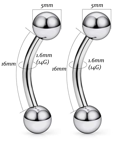14G 16G Eyebrow Piercing Jewelry G23 Titanium Curved Barbell Eyebrow Ring Vertical Labret Lip Jewelry Rook Daith Earrings Piercing Jewelry for Women Men 6mm 8mm 10mm 12mm 14mm 16mm - color: 14G-16mm