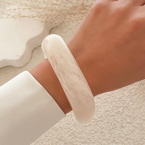2PCS Chunky Acrylic Bracelet for Women Large Square Resin Cuff Vintage Open Bangle Bracelets Wide Geometric Jewelry - style: White+White