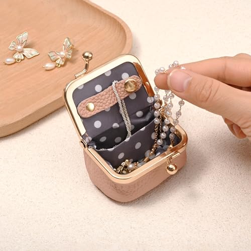Zivyes Mini Jewelry Box Travel Small Coin Purse Organizer Case Genuine Leather Tiny Size (Light Pink) - color: Light Pink-Tiny