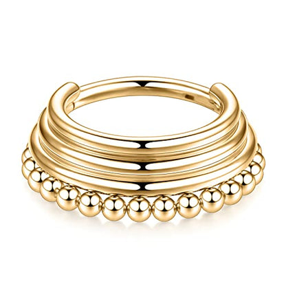 FUNLMO 18G 16G Septum Jewelry Triple Stacked Septum Nose Ring Surgical Steel Daith Conch Helix Cartilage Lobe Piercing Jewelry - color: Style26: Gold-triple stacked&ball