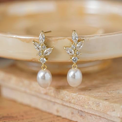 Gold Earrings for Women Trendy, Dainty Dangle Earrings 14K Gold Plated Drop Earrings Cute Wedding Earrings Fashion Prom Bridal Jewelry Gifts - color: Gold-A7
