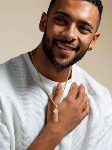 U7 Crown Initial Necklace Men Women, Bling Diamond A-Z 0-9 Letter Pendant with Wheat Chain, Silver/Black/Gold Plated CZ Alphabet Number Hip Hop Jersery for Father Husband - color: a. Gold, size: 28. 1