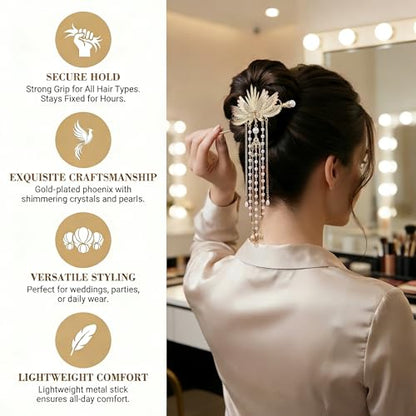 Asian Hair Accessories Golden Wings Hair Sticks Chinese Gold Chopsticks Pins for Women Japanese Hairpin Chop Stick Styling Hanfu Wedding Birthday Party Hair Accessory