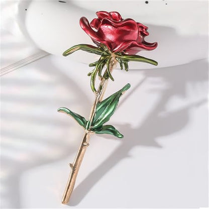 Red Rose Flower Brooches Pins for Women Men Elegant Crystal Flower Lapel Pin Retro Suit Hat Dress Accessories Wedding Valentine's Day Jewelry Gift - style: Red