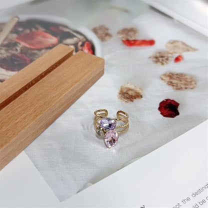Geometric CZ Crystal Statement Rings for Women Ladies Stainless Steel Gold-Tone Plated Wedding Band Adjustable Open Gemstone Comfort Fit Finger Stacking Cocktail Party Ring Stylish Holiday Jewelry