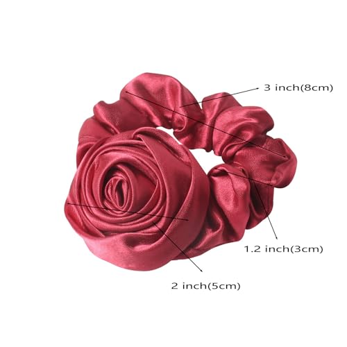 Scrunchie with Flowers, Women's Rose Ponytail Holders, Elastic Hair Bands and Ribbons Hair Accessories Pack of 6 | Fabric Scrunchies, Ponytail Holders Elastic Hair Bands, Flower Hair Tie, Hair Ribbon Scrunchie, Hair Accessories