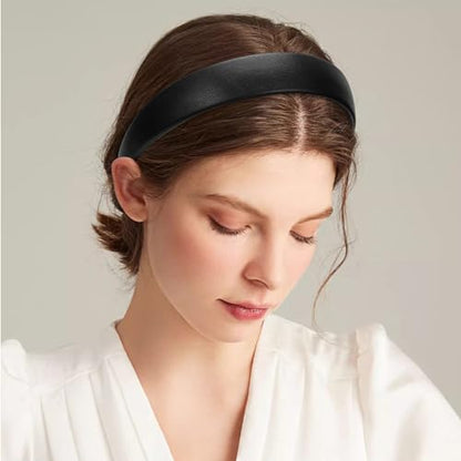 WantGor 1 Inch PU Leather Headband, Wide Padded Hairband Fashion Hair Bands | Cute Womens Headbands Holiday DIY Hair Accessories (Black) - color: Black
